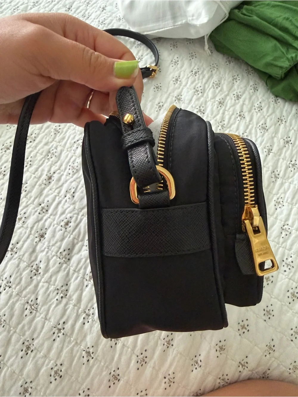 Authentic Prada Mini Nylon Vela Saffiano Double Zip  CrossBody Bag